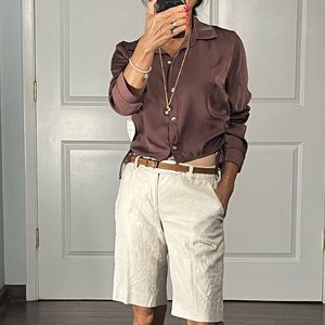 Self Esteem brown cropped Button Down Shirt blouse size S